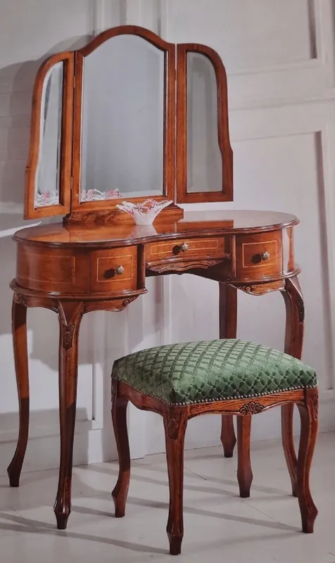 Casa Padrino Ensemble de Chambre Baroque de Luxe Vert / Marron - 1 Commode à Maquillage Baroque & 1 Miroir Baroque & 1 Tabouret Baroque - Mobilier de Chambre - Qualité de Luxe - Fabriqué en Italie Letzte Chance