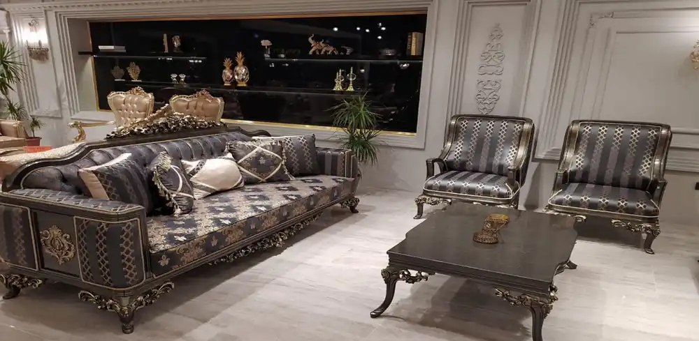 Casa Padrino ensemble de salon baroque de luxe violet / gris / or - 2 Canapés Baroques & 2 Fauteuils Baroques & 1 Table Basse Baroque - Meuble de salon baroque Neu