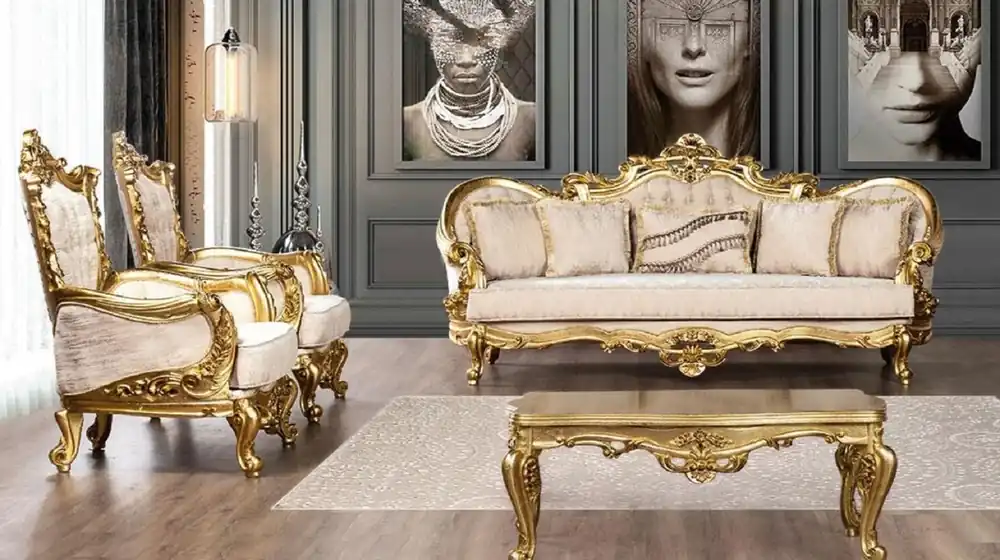 Casa Padrino ensemble de salon baroque de luxe crème / or - 2 Canapés Baroques & 2 Fauteuils Baroques & 1 Table Basse Baroque - Meuble de salon baroque Sonderangebot