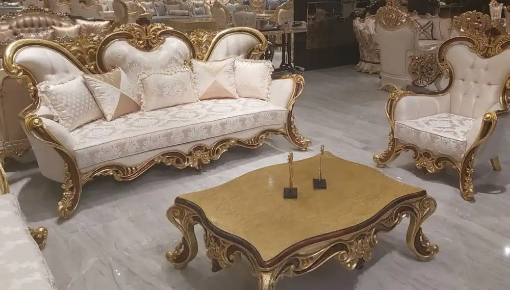 Casa Padrino ensemble de salon baroque de luxe crème / marron / or - 2 Canapés Baroques & 2 Fauteuils Baroques & 1 Table Basse Baroque - Meuble de salon baroque Begrenztes Angebot