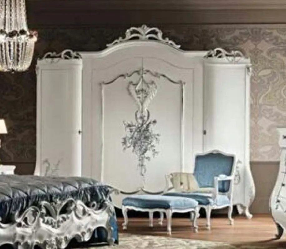 Angebot Casa Padrino armoire de chambre baroque de luxe blanc / argent - Magnifique armoire en bois massif de style baroque - Mobilier de chambre baroque - Qualité de Luxe - Fabriqué en Italie