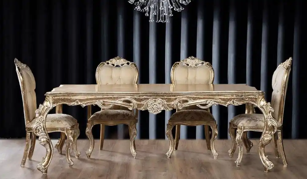 Direktkauf Casa Padrino ensemble de salle à manger baroque de luxe beige / or / or antique - 1 Table à Manger Baroque & 6 Chaises à Manger Baroque - Meubles de salle à manger baroque - Noble et Magnifique