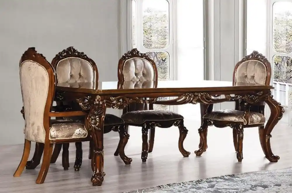 Casa Padrino ensemble de salle à manger baroque de luxe gris / marron / or - 1 Table à Manger Baroque & 6 Chaises à Manger Baroque - Meubles de salle à manger baroque - Noble et Magnifique Markenware
