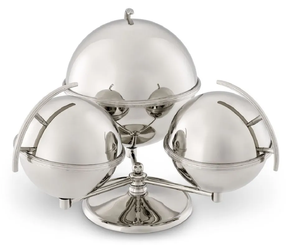 Casa Padrino ensemble de 3 bols de service de luxe avec support argent 35,5 x 32,5 x H. 23,5 - Bols en laiton avec couvercle coulissant - Accessoires pour Hôtel et Restaurant - Collection de Luxe Preiswert