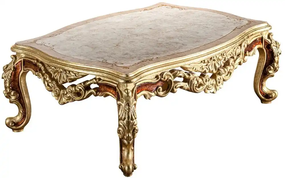 Casa Padrino table basse baroque de luxe beige / crème / or / marron - Magnifique table de salon en bois massif de style baroque - Magnifique mobilier baroque Neu