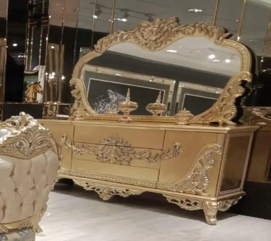 Casa Padrino ensemble de meubles baroques de luxe or - 1 Buffet Baroque avec 2 Portes et 3 Tiroirs & 1 Miroir Mural Baroque - Mobilier Baroque Billig