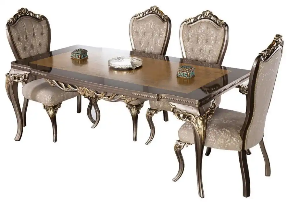 Kracherpreis Casa Padrino ensemble de salle à manger baroque de luxe marron / gris / gris foncé / or - 1 Table à Manger Baroque & 6 Chaises à Manger Baroque - Meubles de salle à manger baroque