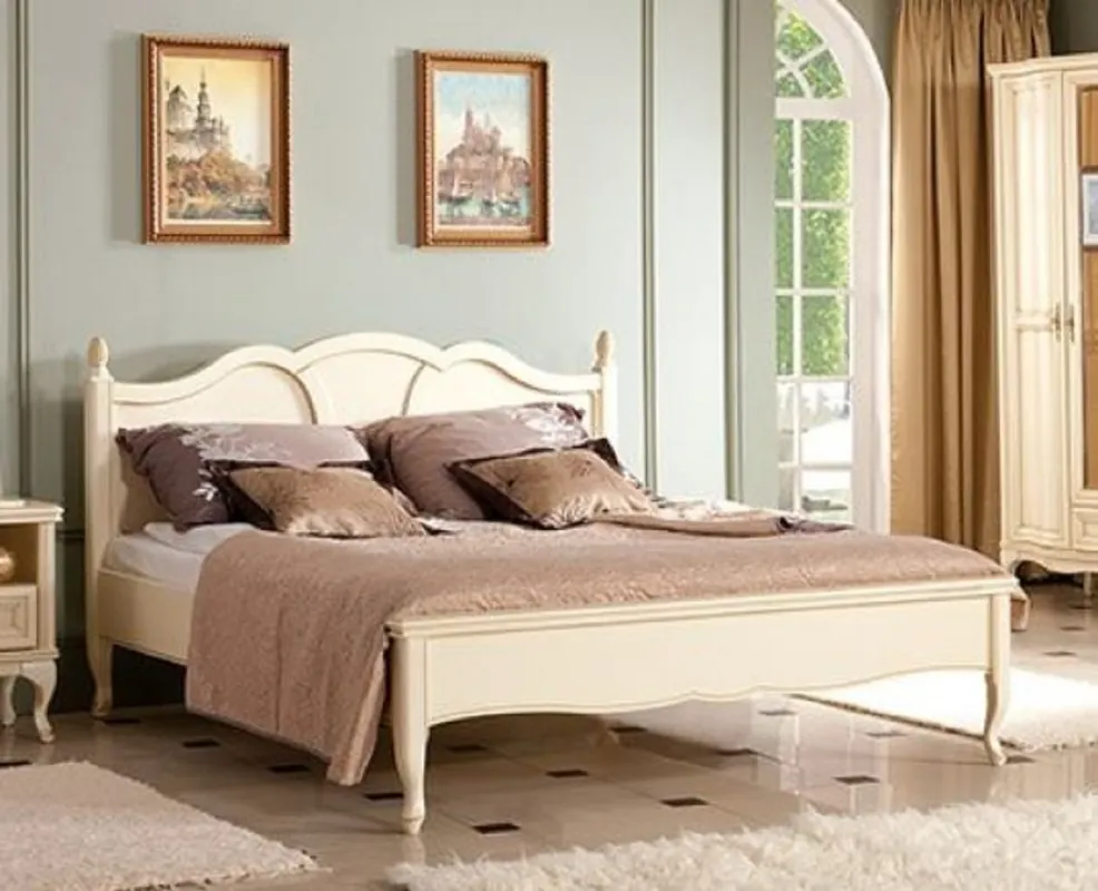 Casa Padrino lit double Art Nouveau de luxe crème 194 x 214,2 x H. 107,5 cm - Lit élégant en bois massif - Mobilier de Chambre Baroque & Art Nouveau Schneller Versand