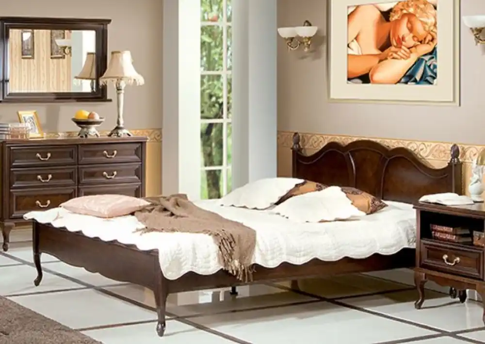 Neue Ware Casa Padrino lit double Art Nouveau de luxe marron foncé 194 x 214,2 x H. 107,5 cm - Lit élégant en bois massif - Mobilier de Chambre Baroque & Art Nouveau