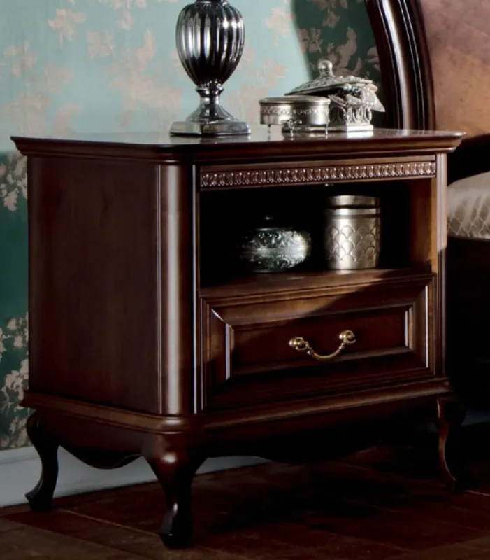 Nur Heute Casa Padrino table de chevet Art Nouveau de luxe marron foncé 60 x 45,6 x H. 60,8 cm - Table de chevet élégante en bois massif avec tiroir - Mobilier de Chambre Baroque & Art Nouveau
