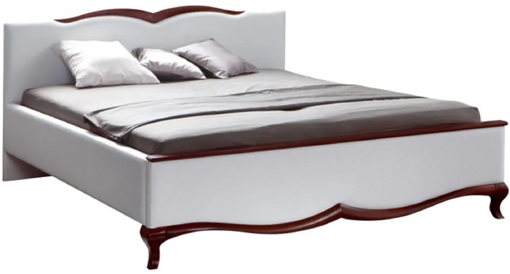 Casa Padrino lit double Art Nouveau de luxe blanc / marron foncé 170,6 x 213,3 x H. 97,5 cm - Lit élégant en bois massif - Mobilier de Chambre Baroque & Art Nouveau Abverkauf