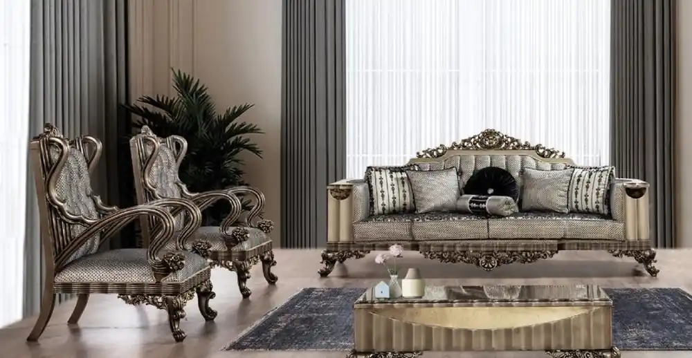 Casa Padrino ensemble de salon baroque de luxe argent / noir / or - 2 Canapés Baroques & 2 Fauteuils Baroques & 1 Table Basse Baroque - Meuble de salon baroque Neu Im Sortiment