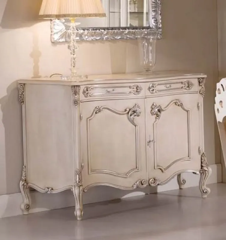 Casa Padrino buffet baroque de luxe crème / argent - Magnifique meuble en bois massif avec 2 portes et 2 tiroirs - Meuble Baroque - Qualité de Luxe - Fabriqué en Italie Jetzt Bestellen