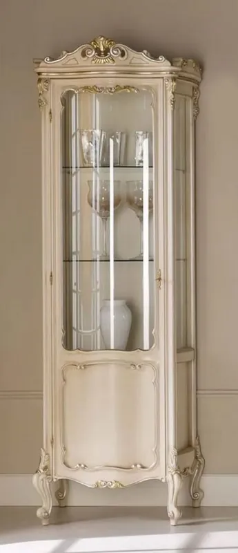 Direktkauf Casa Padrino armoire vitrine baroque de luxe crème / argent / or - Vitrine fait main en bois massif avec porte - Magnifique meuble baroque - Qualité de Luxe - Fabriqué en Italie