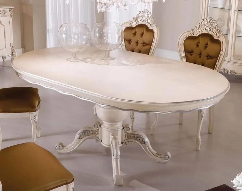 Preis Gesenkt Casa Padrino table à manger baroque de luxe crème / argent - Table de salle à manger ovale extensible de style baroque - Meuble de salle à manger baroque - Qualité de Luxe - Fabriqué en Italie