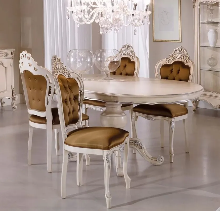 Casa Padrino ensemble de salle à manger baroque de luxe marron / crème / argent - 1 Table à Manger Baroque & 6 Chaises à Manger Baroques - Qualité de Luxe - Fabriqué en Italie Preis Gesenkt