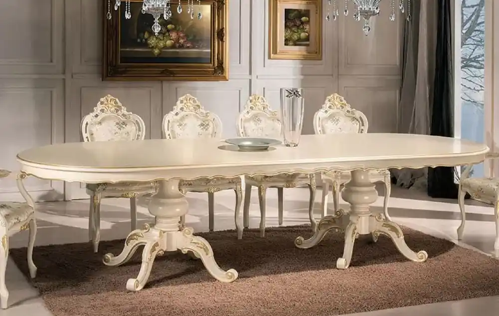 Direkt Vom Hersteller Casa Padrino table à manger baroque de luxe crème / or - Magnifique table de salle à manger en bois massif style baroque - Meuble de salle à manger baroque - Qualité de Luxe - Fabriqué en Italie