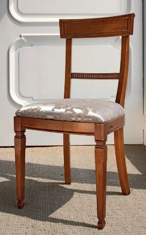 Top-Angebot Casa Padrino ensemble de chaises de salle à manger Biedermeier de luxe argent / beige / marron - Ensemble de 6 chaises de cuisine - Meubles de salle à manger Biedermeier - Fabriqué en Italie