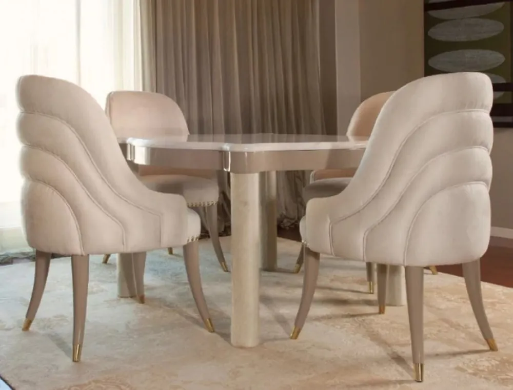 Knallerangebot Casa Padrino ensemble de salle à manger de luxe crème / taupe / gris / or - 1 Table à Manger en Marbre et 4 Chaises de Salle à Manger - Meuble de salle à manger de luxe - Fabriqué en Italie