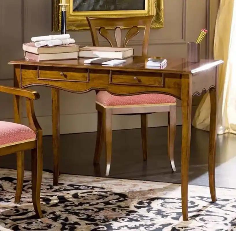 Neue Kollektion Casa Padrino bureau Biedermeier de luxe marron - Bureau fait main en bois massif avec 2 tiroirs - Mobilier de Bureau Biedermeier - Qualité de Luxe - Fabriqué en Italie
