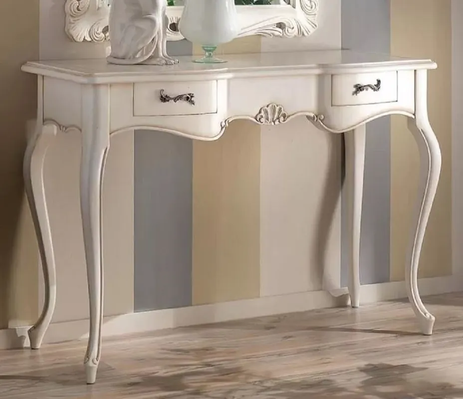 Casa Padrino console baroque de luxe blanc - Console fait main en bois massif avec 2 tiroirs - Mobilier Baroque - Qualité de Luxe - Fabriqué en Italie Must-Have