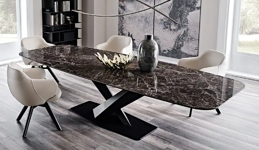 Highlight Casa Padrino table à manger de luxe noir / noir 300 x 120 x A. 75 cm - Table de salle à manger avec plateau en céramique - Meuble de salle à manger moderne - Fabriqué en Italie