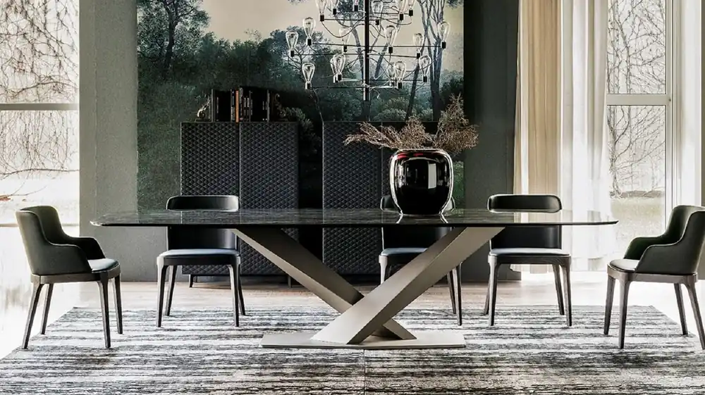 Casa Padrino table à manger de luxe noir brillant / titane 300 x 120 x A. 75 cm - Table de salle à manger avec plateau en céramique - Meuble de salle à manger moderne - Fabriqué en Italie Nur Heute