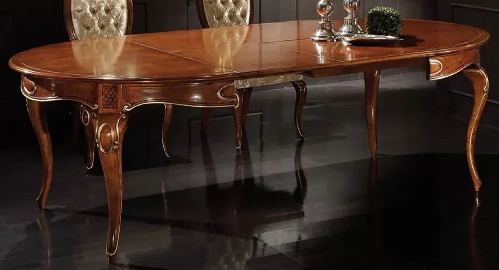 Casa Padrino table à manger baroque de luxe marron / or - Table de salle à manger extensible en bois massif style baroque - Meuble de salle à manger baroque - Qualité de Luxe - Fabriqué en Italie Zertifiziert