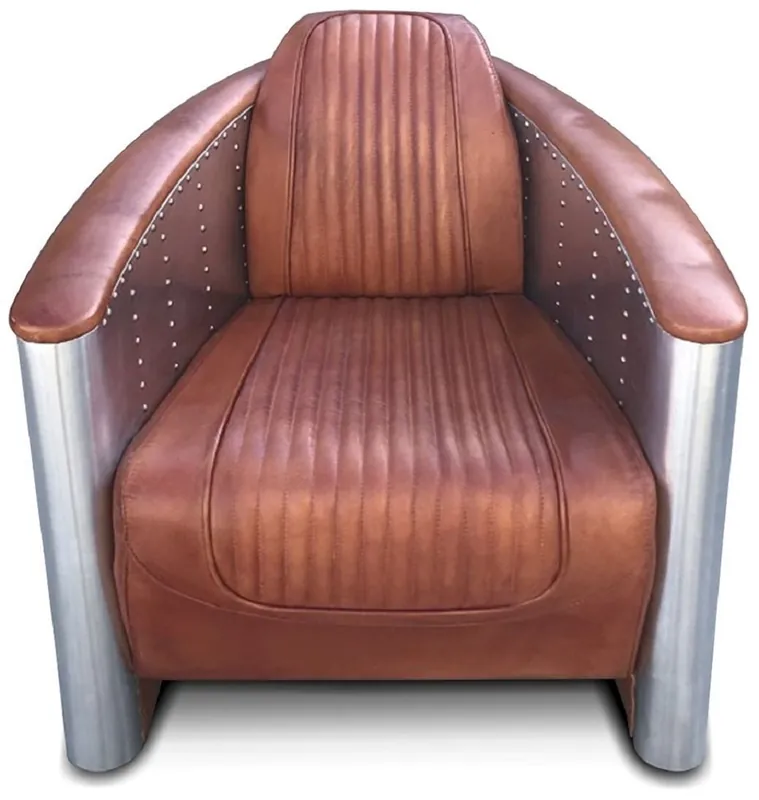 Bestseller Casa Padrino fauteuil en cuir Art Déco de luxe 69 x 70 x H. 82 cm - Différents Coloris - Fauteuil de salon en aluminium avec cuir véritable - Mobilier Fauteuil Aviateur Avion en Aluminium