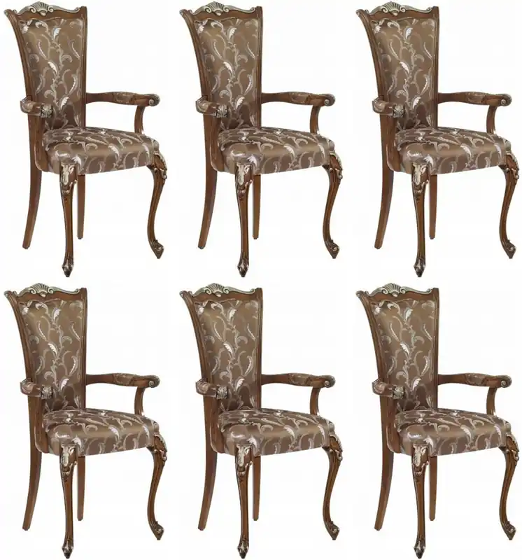Preiswert Casa Padrino ensemble de chaises de salle à manger baroques de luxe marron / blanc / argent - Ensemble de 6 chaises de cuisine avec accoudoirs - Mobilier salle à manger baroque - Fabriqué en Italie