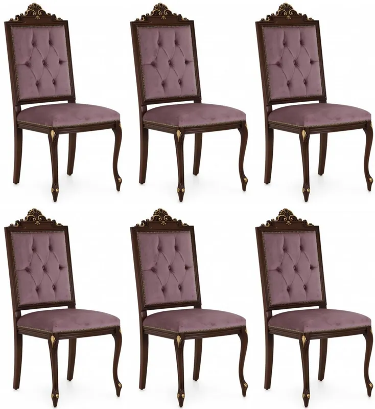 Casa Padrino ensemble de chaises de salle à manger baroques de luxe violet / marron foncé / or - Ensemble de 6 chaises de cuisine - Mobilier de salle à manger baroque - Fabriqué en Italie Sonderangebot