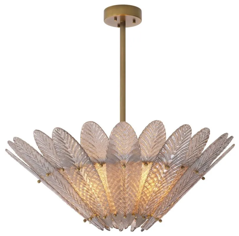 Casa Padrino lustre de luxe laiton antique / gris Ø 86 x H. 80,5 cm - Lustre de salon rond avec verre soufflé bouche - Qualité de Luxe Mega-Angebot
