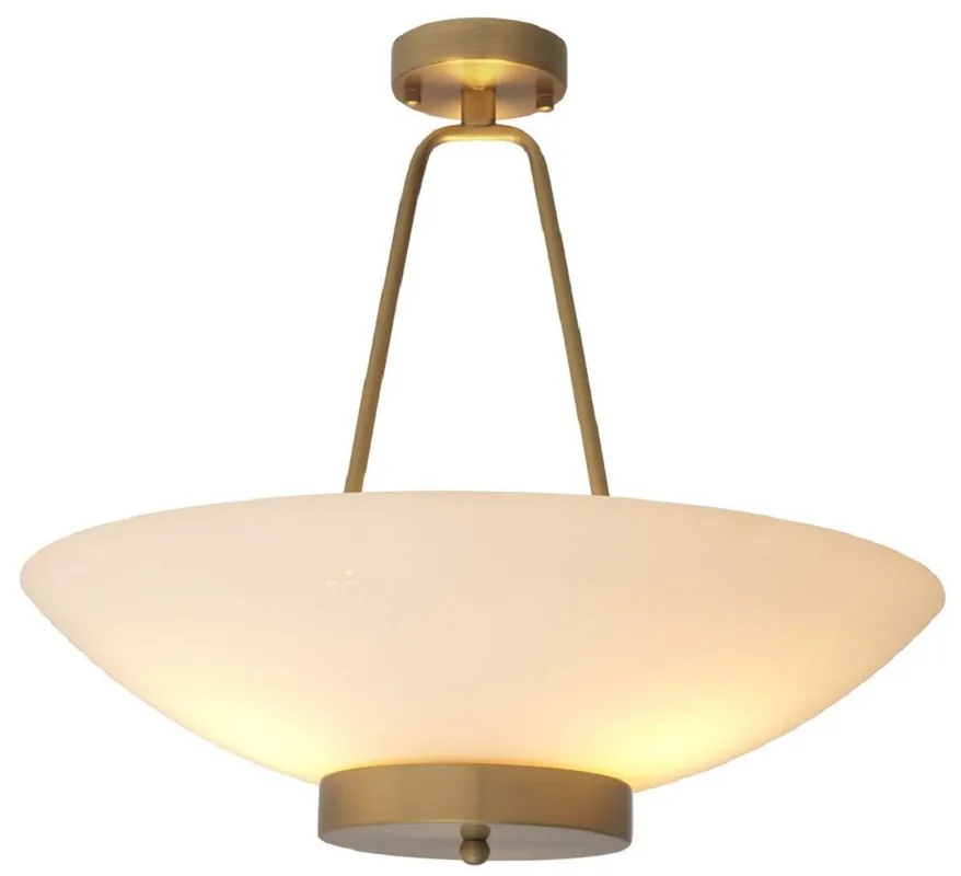 Casa Padrino lampe suspendue de luxe laiton antique / blanc Ø 59 x H. 52 cm - Lampe suspendue ronde en acier avec abat-jour en verre - Collection de Luxe Begrenztes Angebot