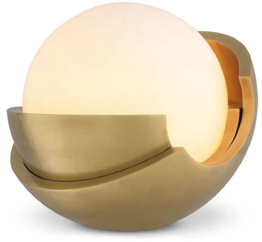 Neuheit Casa Padrino lampe de table de luxe laiton antique / blanc Ø 34 cm - Lampe de bureau ronde avec abat-jour en verre - Qualité de Luxe