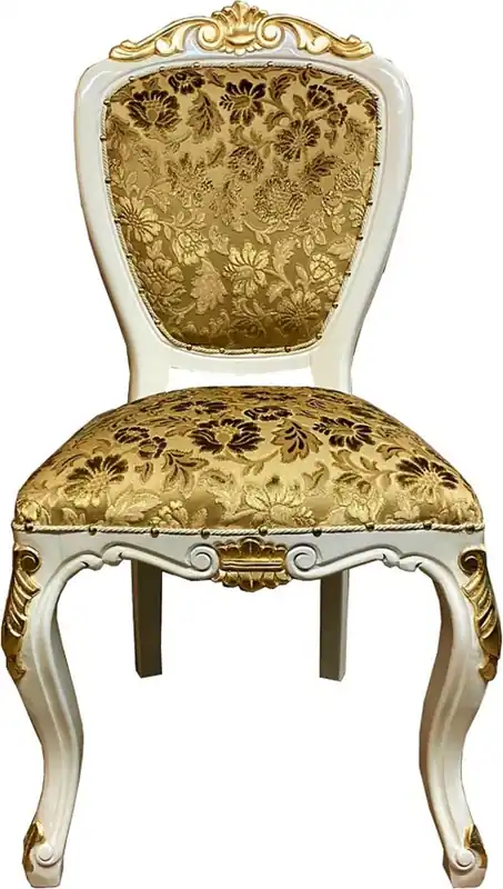Echt Pompöös by Casa Padrino chaise de salle à manger baroque de luxe motif bouquet or / crème-blanc / or - Chaise baroque pompeuse conçue par Harald Glööckler - Mobilier de salle à manger baroque