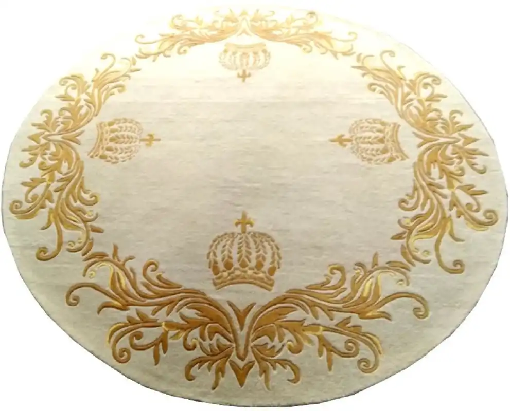 Tapis de luxe Pompöös by Casa Padrino par Harald Glööckler couronne crème / or Ø 260 cm - Tapis design baroque rond - Tissé à la main à partir de laine Neu Im Sortiment