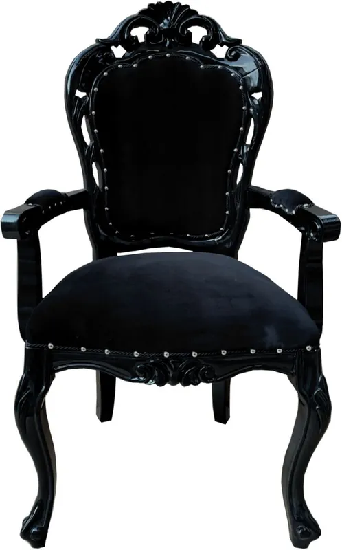 Jetzt Kaufen Casa Padrino chaise de salle à manger baroque noir - Chaise de style antique fait main avec accoudoirs et velours fin - Mobilier de salle à manger de style baroque