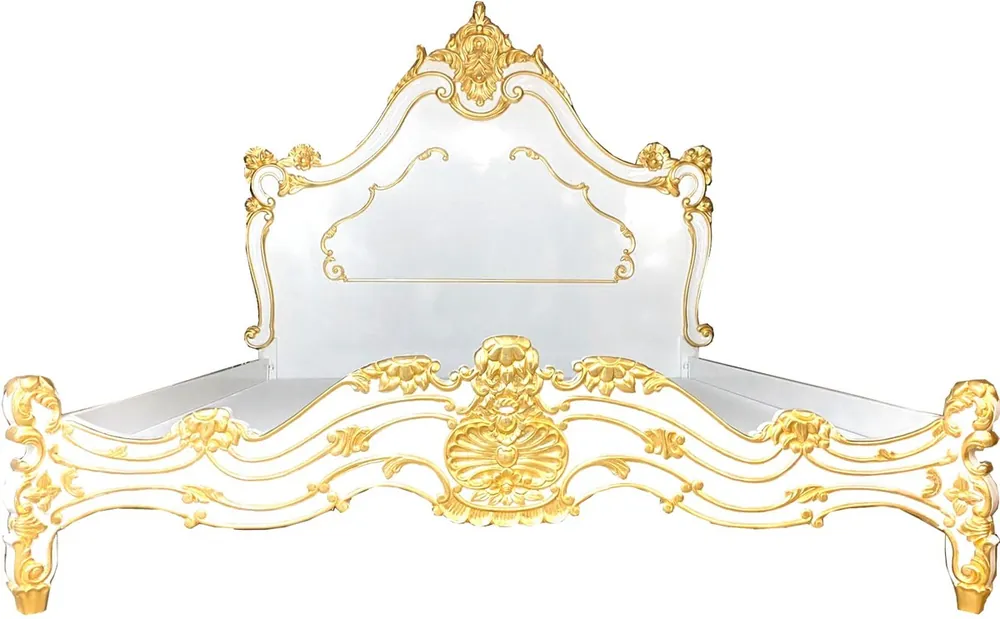Neu Casa Padrino lit double baroque de luxe blanc / or - Lit en bois massif noble avec tête de lit - Magnifique mobilier de chambre de style baroque