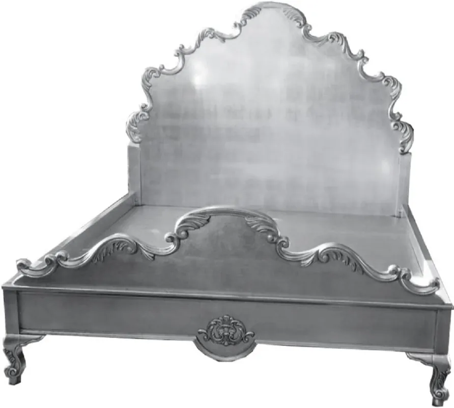 Neue Kollektion Casa Padrino lit double baroque de luxe argent - Magnifique lit en bois massif avec tête de lit - Meubles de chambre de style baroque - Noble & Magnifique
