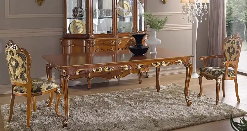 Casa Padrino ensemble de salle à manger baroque de luxe vert / marron / or - 1 Table à Manger Baroque Extensible & 6 Chaises à Manger Baroques - Qualité de Luxe - Fabriqué en Italie Direktkauf