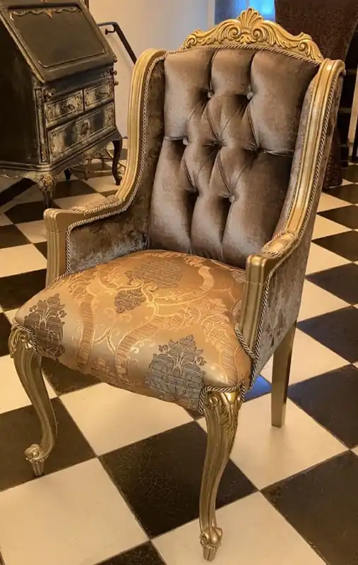 Casa Padrino chaise de salle à manger baroque de luxe avec accoudoirs argent gris / or - Magnifique chaise baroque - Mobilier de salle à manger baroque Preisreduziert