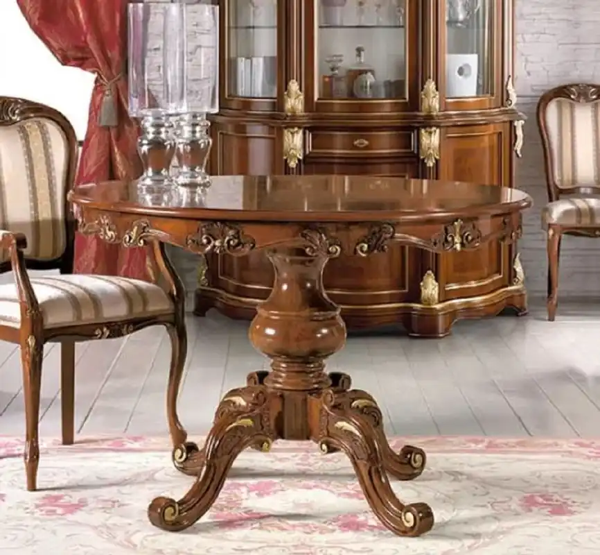 Casa Padrino table à manger baroque de luxe marron / or - Table de salle à manger baroque extensible - Table de cuisine baroque ronde - Meuble de salle à manger baroque - Fabriqué en Italie Saisonangebot