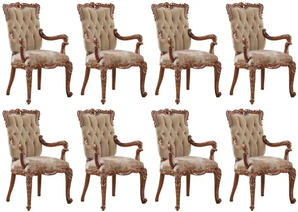 Casa Padrino ensemble de 8 chaises de salle à manger baroque de luxe avec accoudoirs beige / marron - Mobilier de Salle à Manger & Restaurant Baroque - Noble & Magnifique Direktkauf