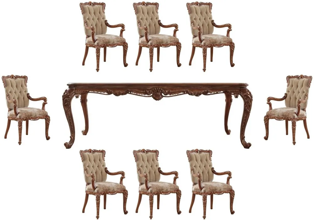 Casa Padrino ensemble de salle à manger baroque de luxe beige / marron - 1 Table à Manger Baroque & 8 Chaises à Manger Baroque avec Accoudoirs - Meubles Baroque - Noble et Magnifique Sichere Zahlung
