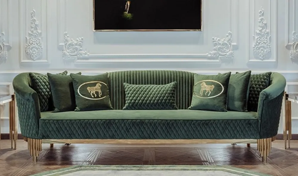 Casa Padrino Canapé de Luxe Vert / Or 260 x 88 x H. 88 cm - Canapé de Salon Moderne - Mobilier de Salon & Hôtel - Collection de Luxe Top-Seller