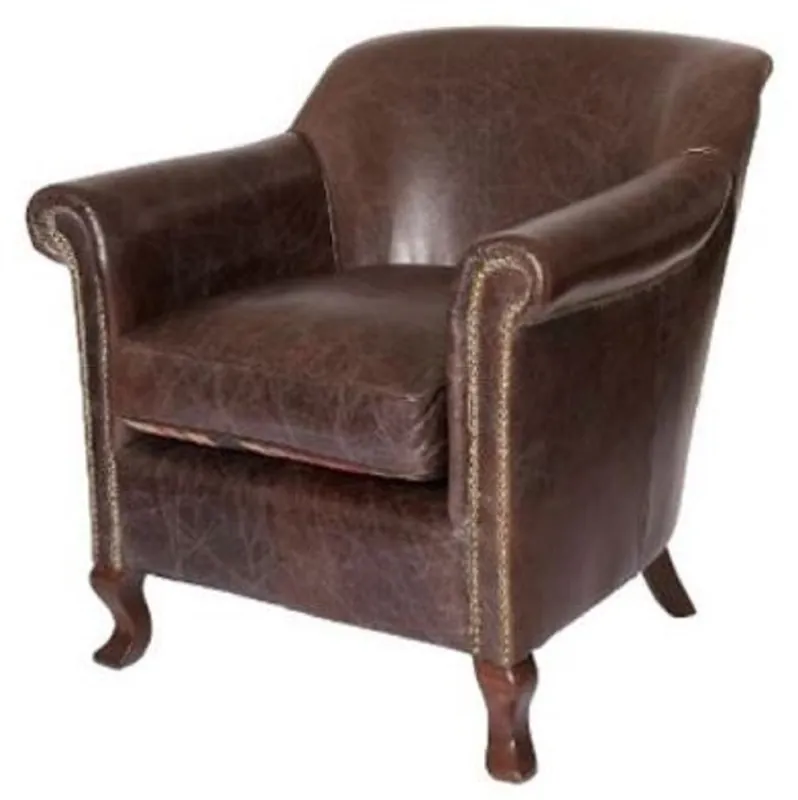 Top-Seller Casa Padrino fauteuil de luxe en cuir véritable marron foncé vintage 88 x 81 x H. 79 cm - Fauteuil de salon en cuir - Meuble de salon en cuir véritable