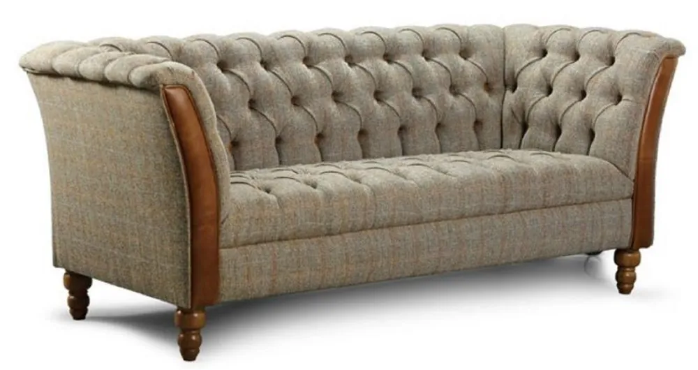 Direktkauf Casa Padrino canapé 2 places Chesterfield de luxe gris / marron 186 x 87 x H. 77 cm - Canapé de salon avec cuir véritable - Meubles de Salon Chesterfield