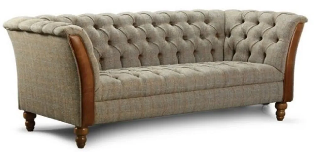 Casa Padrino canapé 3 places Chesterfield de luxe gris / marron 213 x 87 x H. 77 cm - Canapé de salon avec cuir véritable - Meubles de Salon Chesterfield Preisknaller