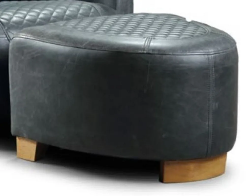 Casa Padrino repose-pieds en cuir de luxe bleu vintage / marron clair 60 x 59 x H. 35 cm - Tabouret en cuir véritable - Meubles de Salon - Meubles en Cuir Véritable Schnäppchen