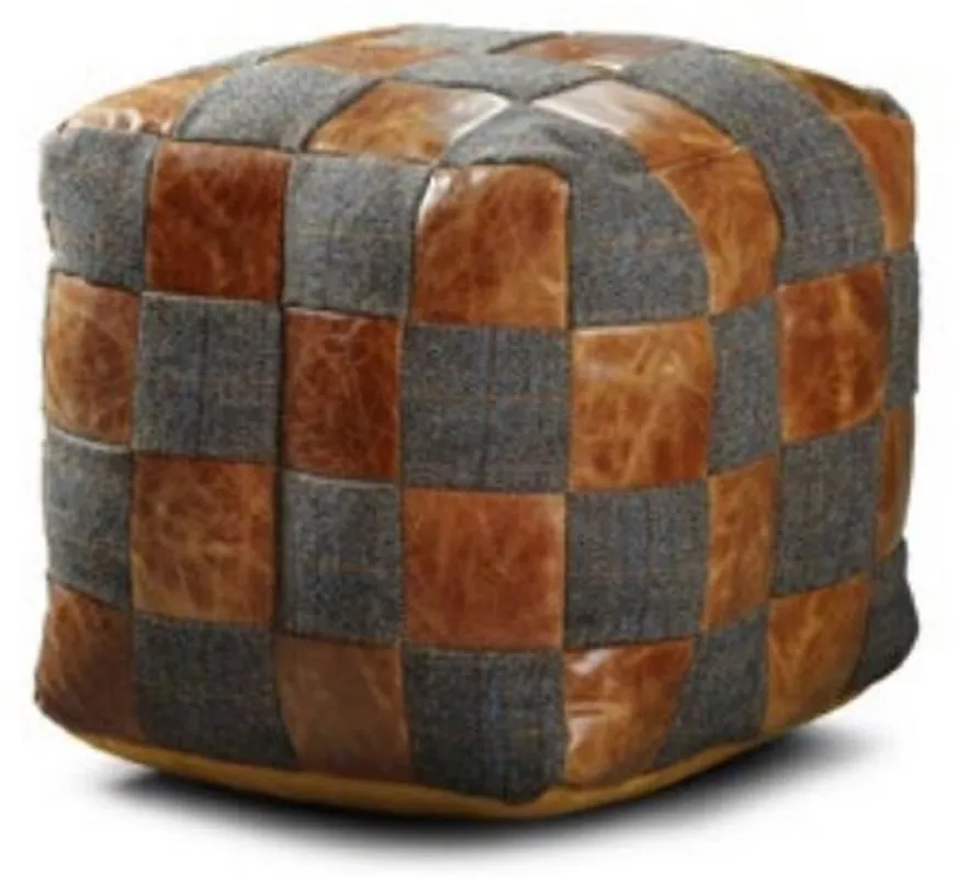 Finale Aktion Casa Padrino tabouret de luxe en cuir gris / marron 45 x 45 x H. 45 cm - Tabouret en forme de cube avec cuir véritable - Repose-pieds - Meuble de salon